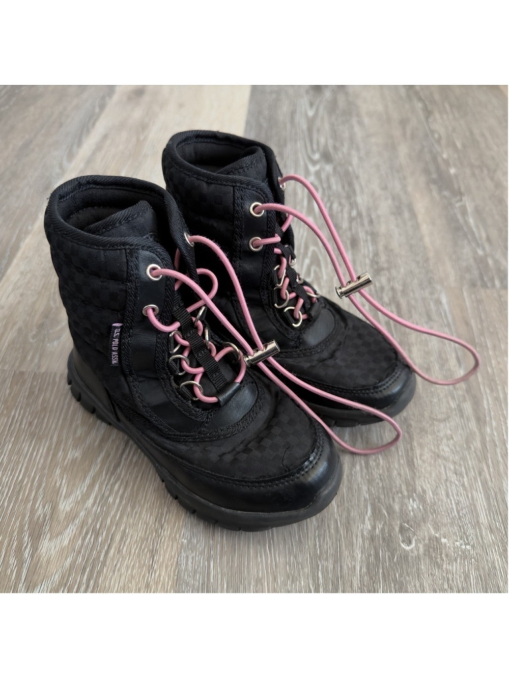 Polo Ralph Lauren Toddler Pull On Winter Snow Boots 10C Pink Black Bungee Laces